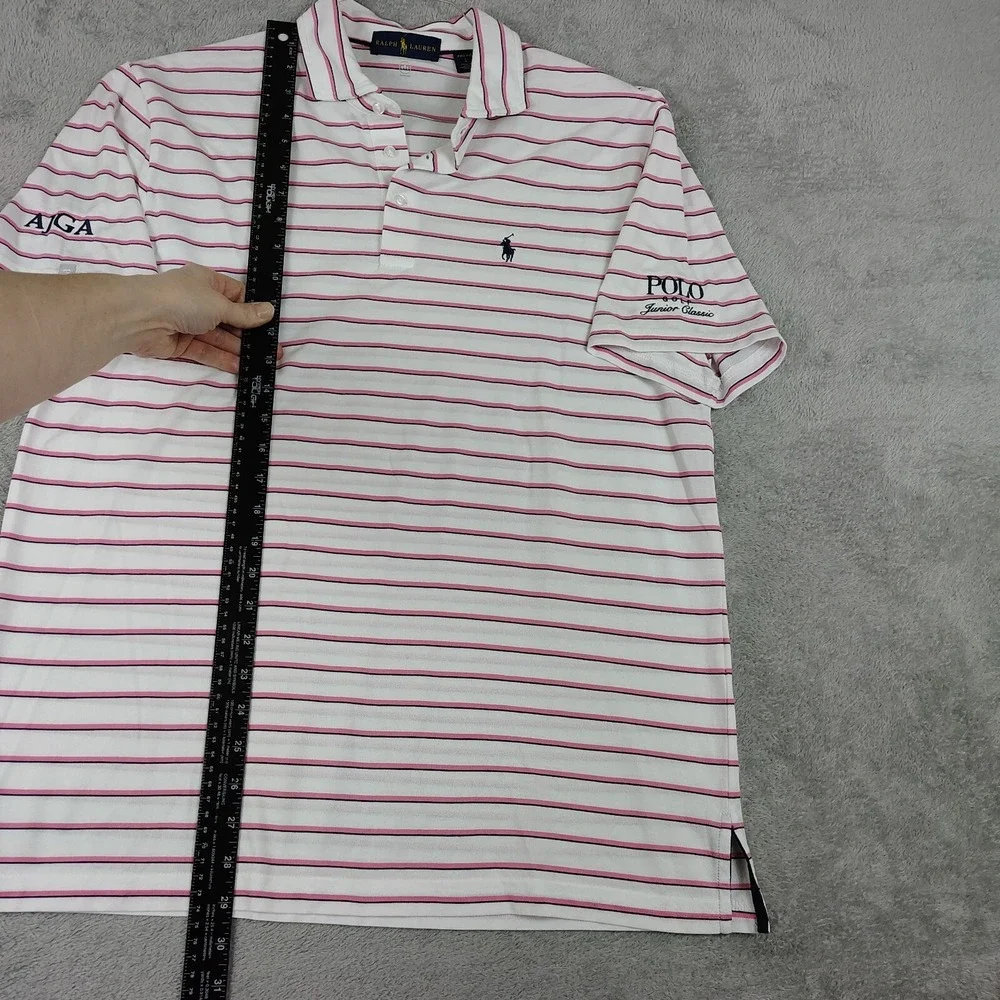 Polo‎ Ralph Lauren Shirt Short Sleeve  Pro-fit JR. Classic AJGA Sz L Pink Stripe